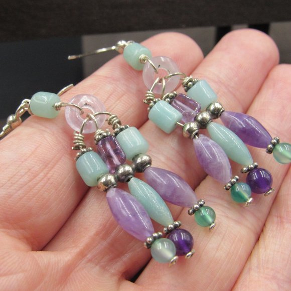 Sterling Silver Amethyst & Chrysoprase Earrings - Picture 2 of 6